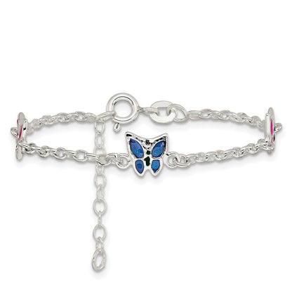 Sterlingsilber Mehrfarbig Emaille Schmetterling mit 1 Zoll Verlängerung. Kinder Bracele