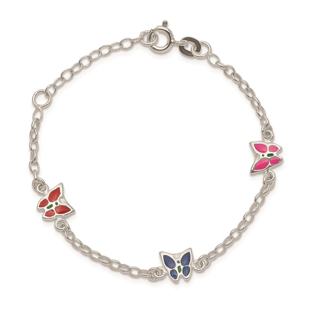 Sterlingsilber Mehrfarbig Emaille Schmetterling mit 1 Zoll Verlängerung. Kinder Bracele