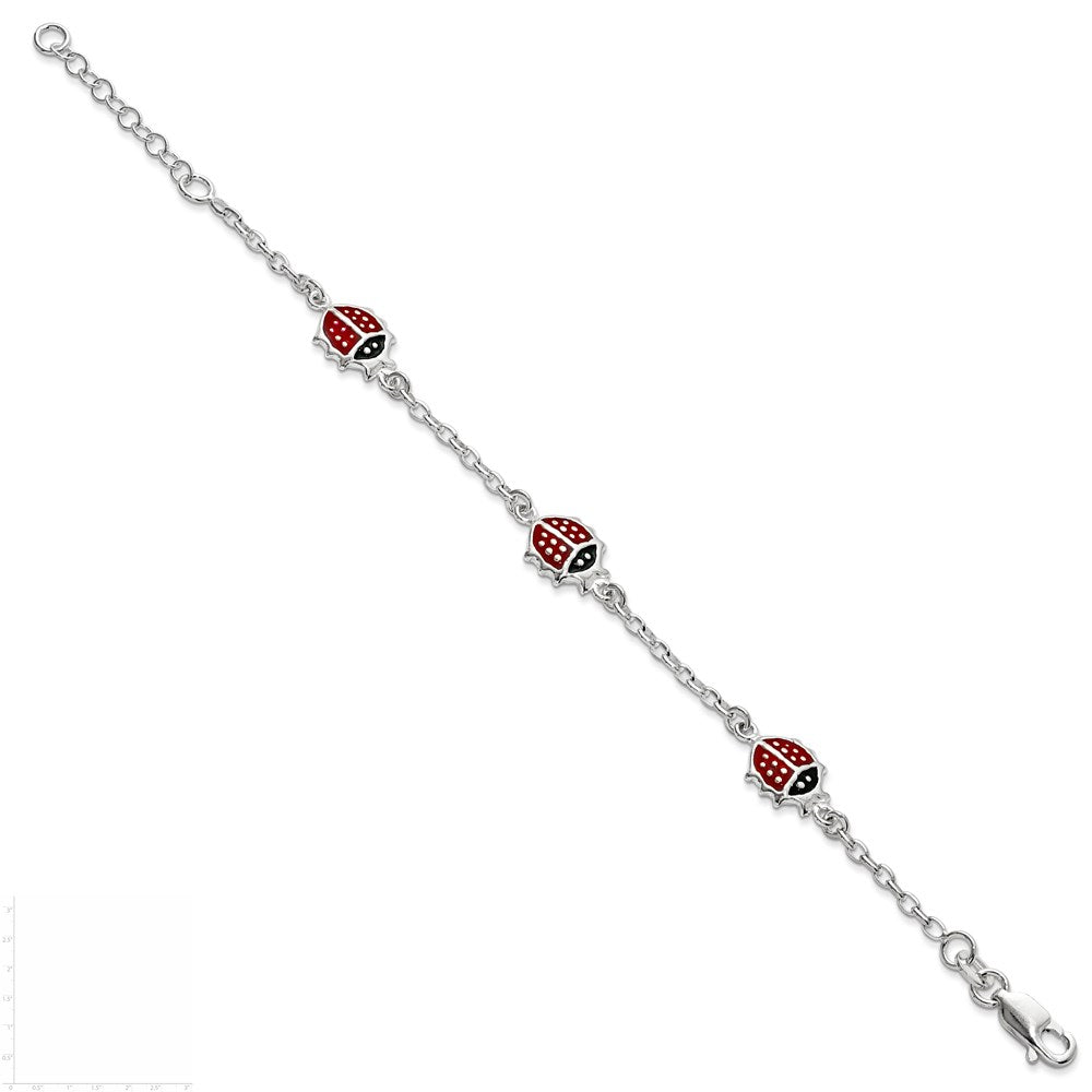 6 Zoll Sterlingsilber Mehrfarbig Emaille Ladybugs mit 1 Zoll Verlängerung. Kinder Armband