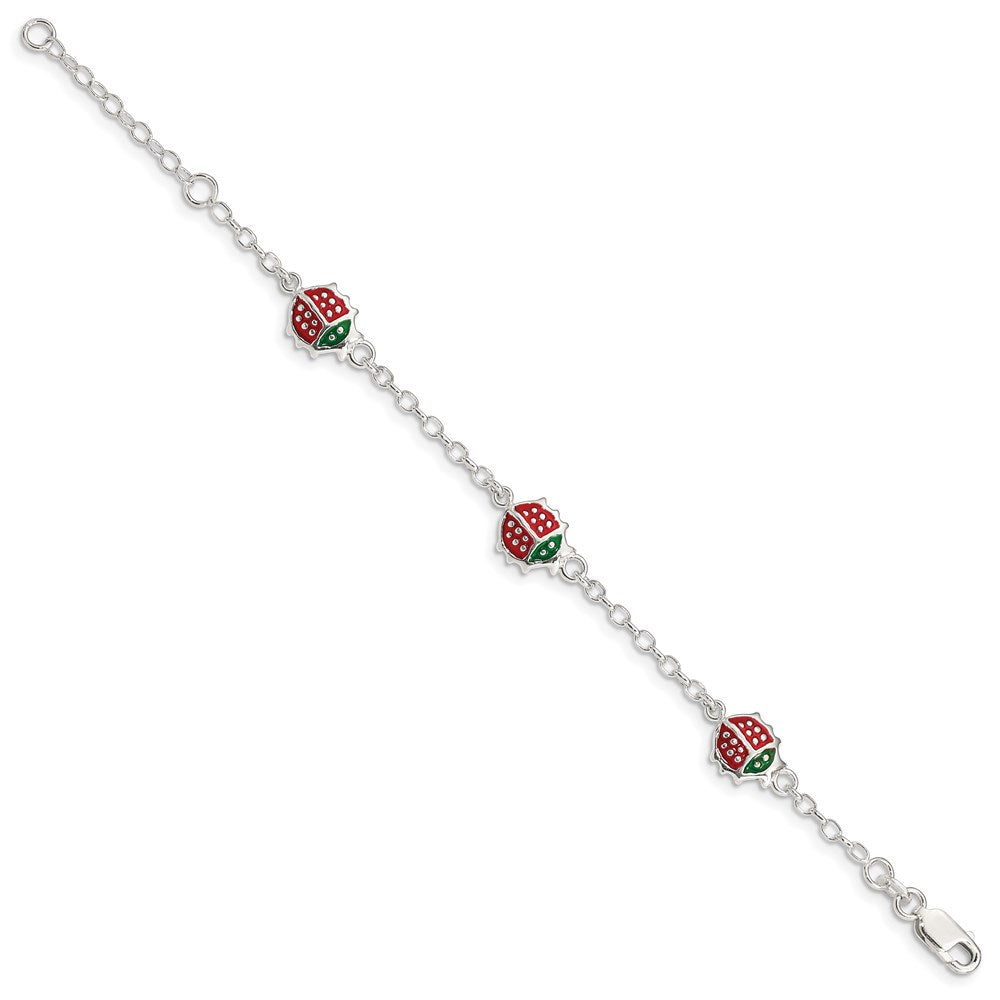 6 Zoll Sterlingsilber Mehrfarbig Emaille Ladybugs mit 1 Zoll Verlängerung. Kinder Armband