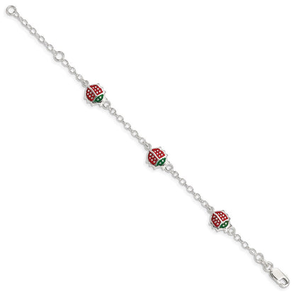 6 Zoll Sterlingsilber Mehrfarbig Emaille Ladybugs mit 1 Zoll Verlängerung. Kinder Armband