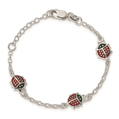 6 Zoll Sterlingsilber Mehrfarbig Emaille Ladybugs mit 1 Zoll Verlängerung. Kinder Armband
