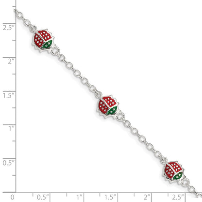 6 Zoll Sterlingsilber Mehrfarbig Emaille Ladybugs mit 1 Zoll Verlängerung. Kinder Armband