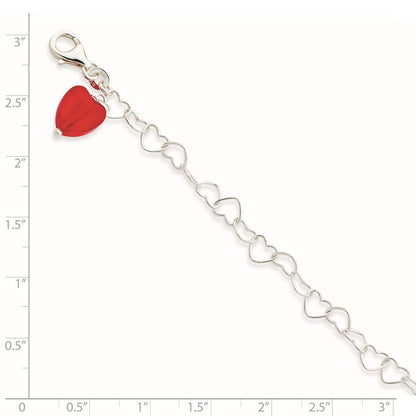 Sterlingsilber Glieder Orange Synthetisch Kristall Stein Herz Fußkettchen