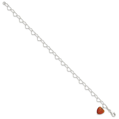 Sterlingsilber Glieder Orange Synthetisch Kristall Stein Herz Fußkettchen