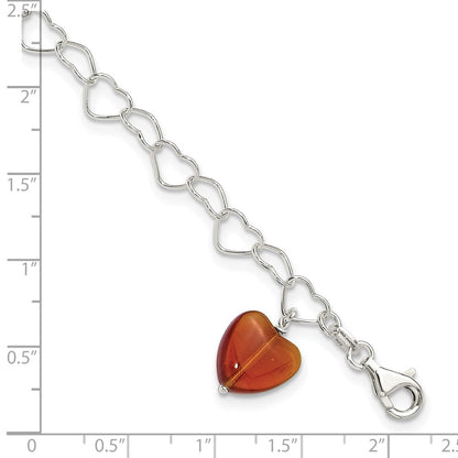 Sterlingsilber Glieder Orange Synthetisch Kristall Stein Herz Fußkettchen