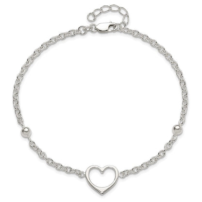 Sterlingsilber 9 Zoll Plus 1 in Verlängerung Herz Fußkettchen
