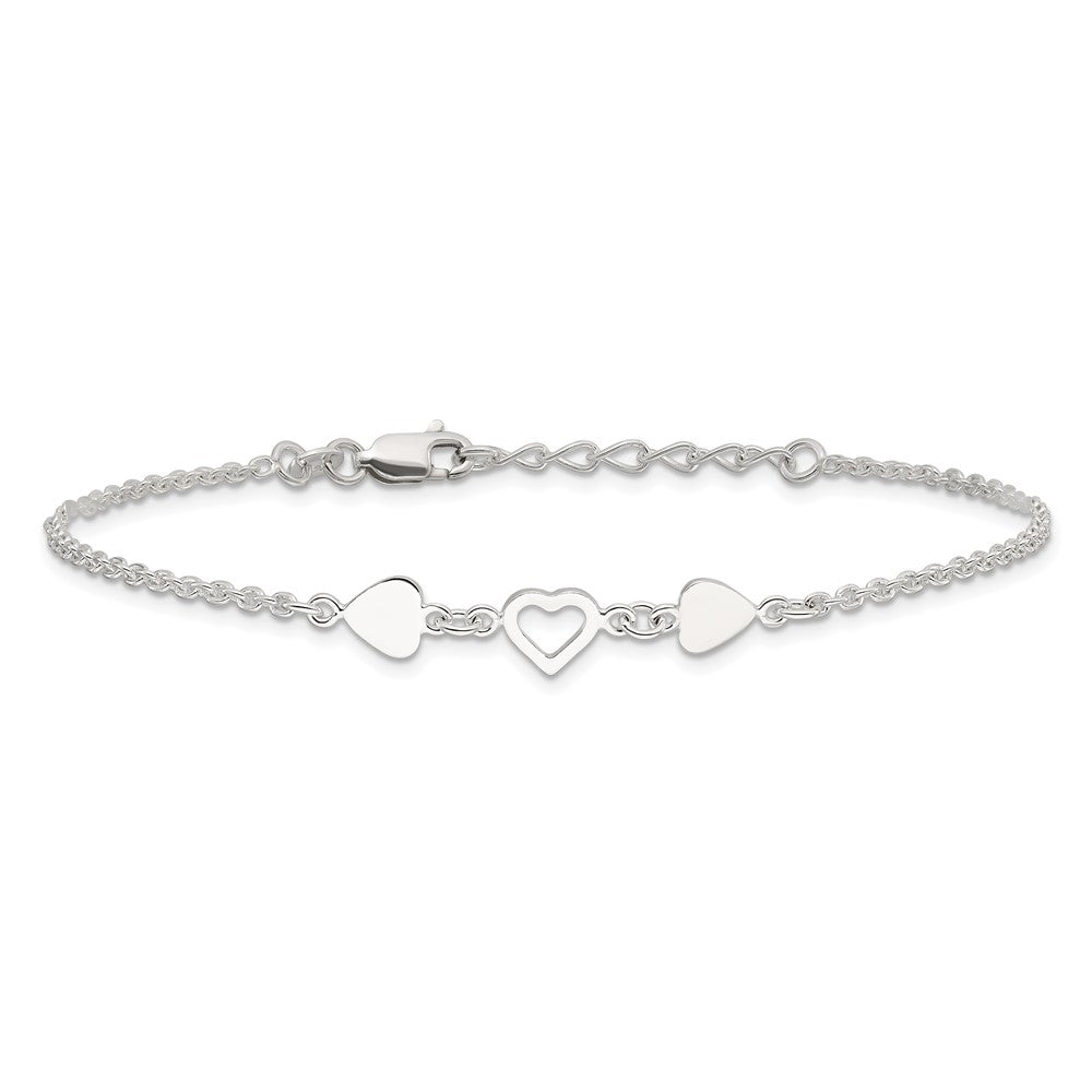 Sterlingsilber 8 Zoll Plus 1 Zoll Verlängerungheart Glieder Fußkettchen
