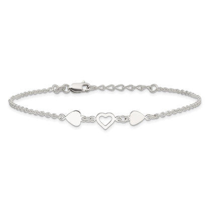 Sterlingsilber 8 Zoll Plus 1 Zoll Verlängerungheart Glieder Fußkettchen
