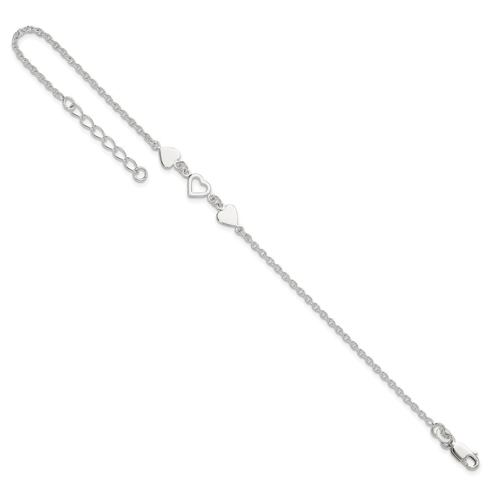 Sterlingsilber 8 Zoll Plus 1 Zoll Verlängerungheart Glieder Fußkettchen