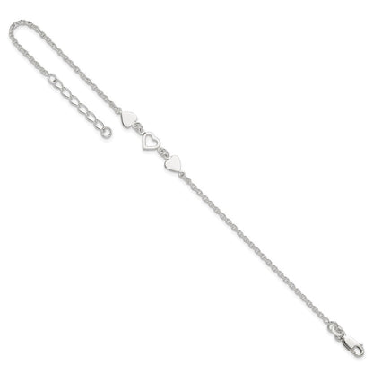 Sterlingsilber 8 Zoll Plus 1 Zoll Verlängerungheart Glieder Fußkettchen