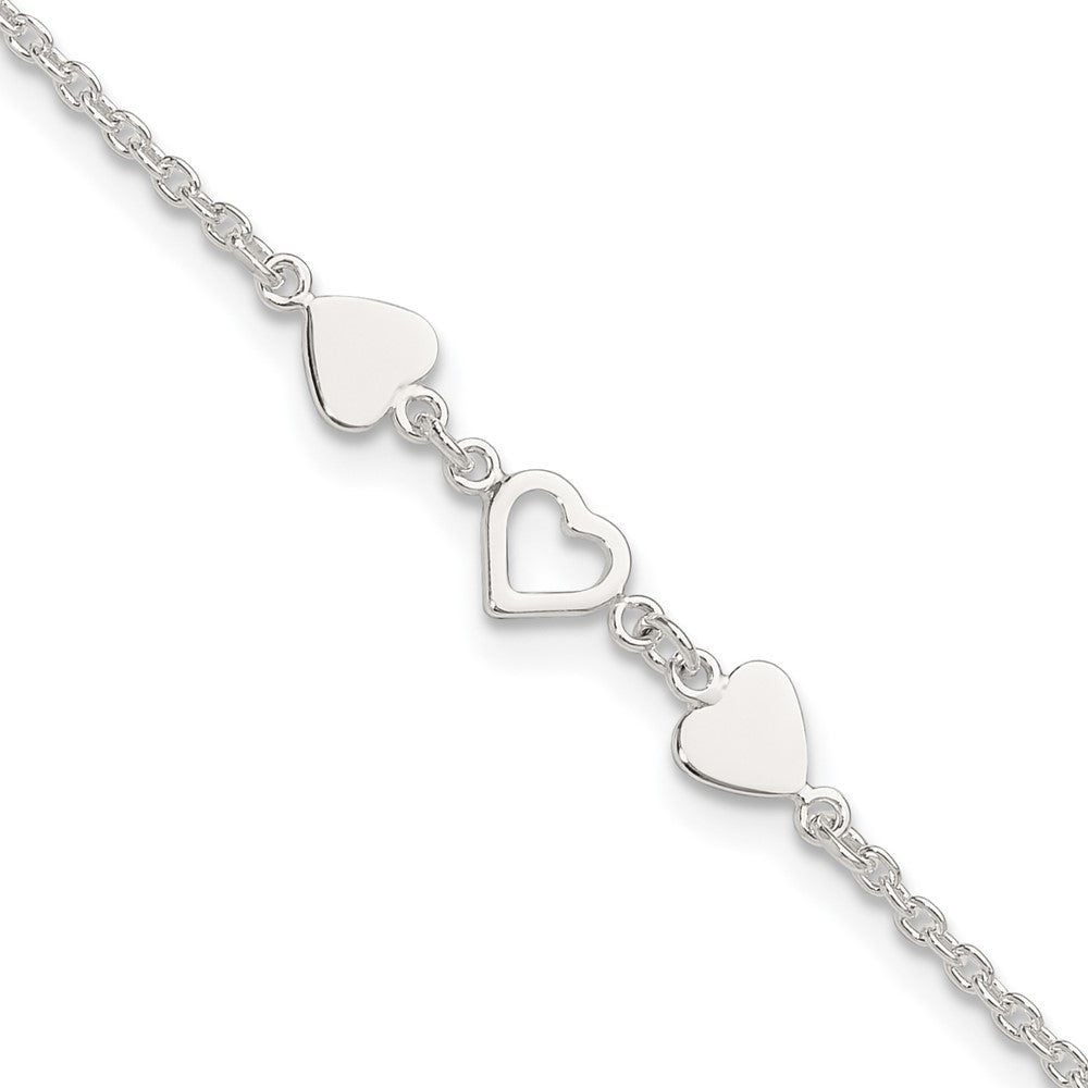 Sterlingsilber 8 Zoll Plus 1 Zoll Verlängerungheart Glieder Fußkettchen