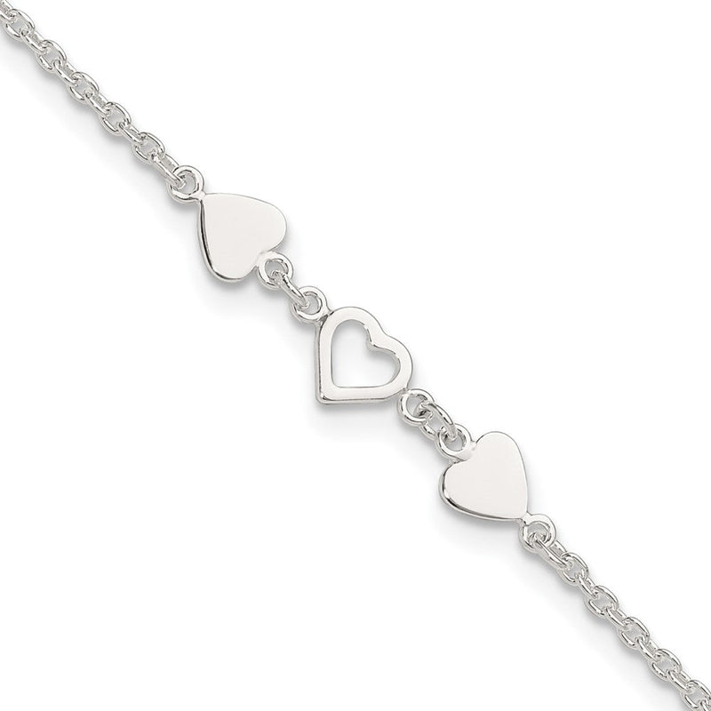 Sterlingsilber 8 Zoll Plus 1 Zoll Verlängerungheart Glieder Fußkettchen