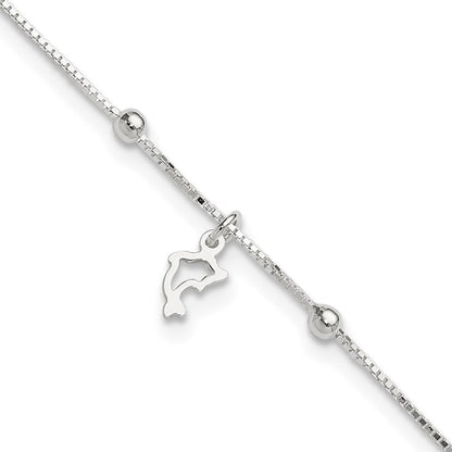 9 Zoll Sterlingsilber Venezianer Kette 9 Zoll Plus 1 Zoll Delfin Fußkettchen