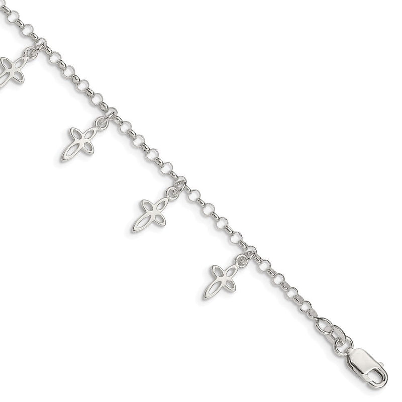 6 Zoll Sterlingsilber Poliert Kreuz Charms mit 1 Zoll Verlängerung. Kinder Armband