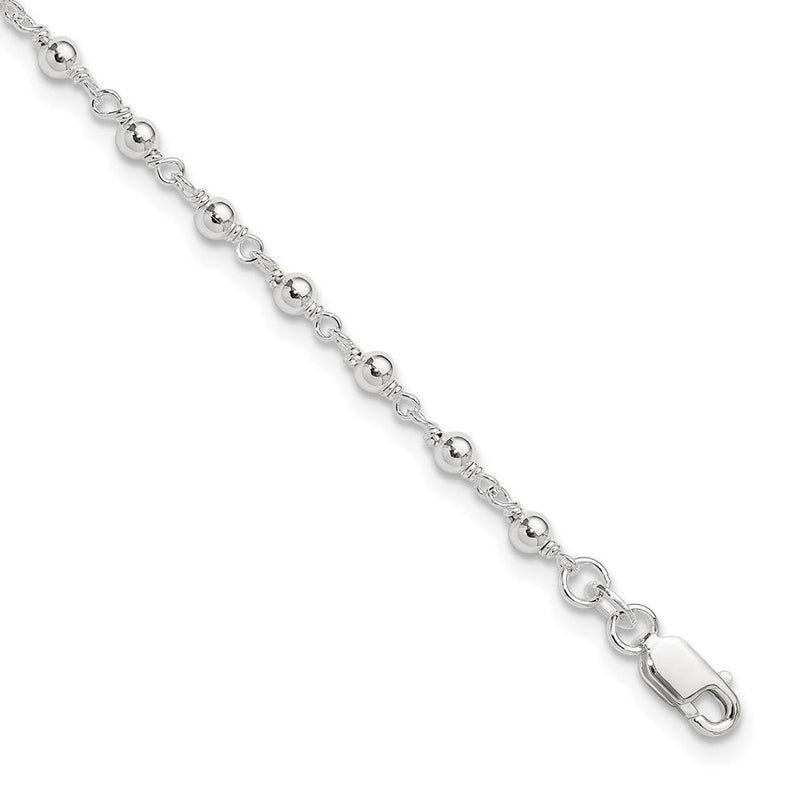 Sterlingsilber Fantasie Gekugelt 9 Zoll Plus 1 Verlängerung Karabinerverschluss Fußkettchen