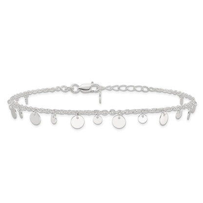 Sterlingsilber Dangling Kreis 9 Zoll Plus 1 in Verlängerung Fußkettchen