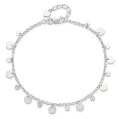Sterlingsilber Dangling Kreis 9 Zoll Plus 1 in Verlängerung Fußkettchen