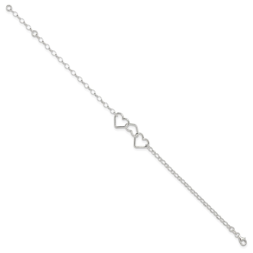 8 Zoll Sterlingsilber in Plus 1 Zoll Verlängerung Interlocking Herzen Erbs Kette Fußkettchen