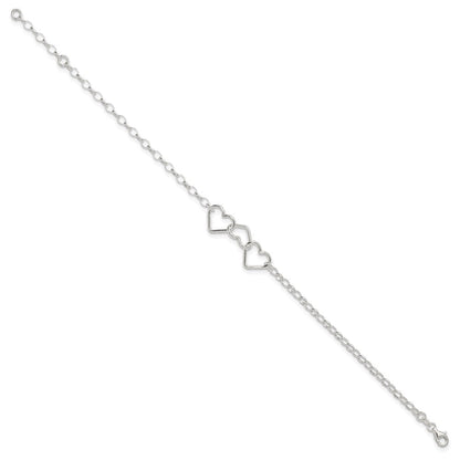 8 Zoll Sterlingsilber in Plus 1 Zoll Verlängerung Interlocking Herzen Erbs Kette Fußkettchen