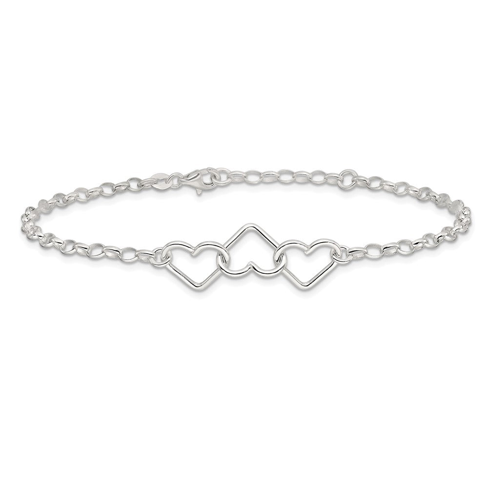 8 Zoll Sterlingsilber in Plus 1 Zoll Verlängerung Interlocking Herzen Erbs Kette Fußkettchen