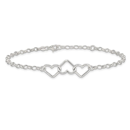 8 Zoll Sterlingsilber in Plus 1 Zoll Verlängerung Interlocking Herzen Erbs Kette Fußkettchen