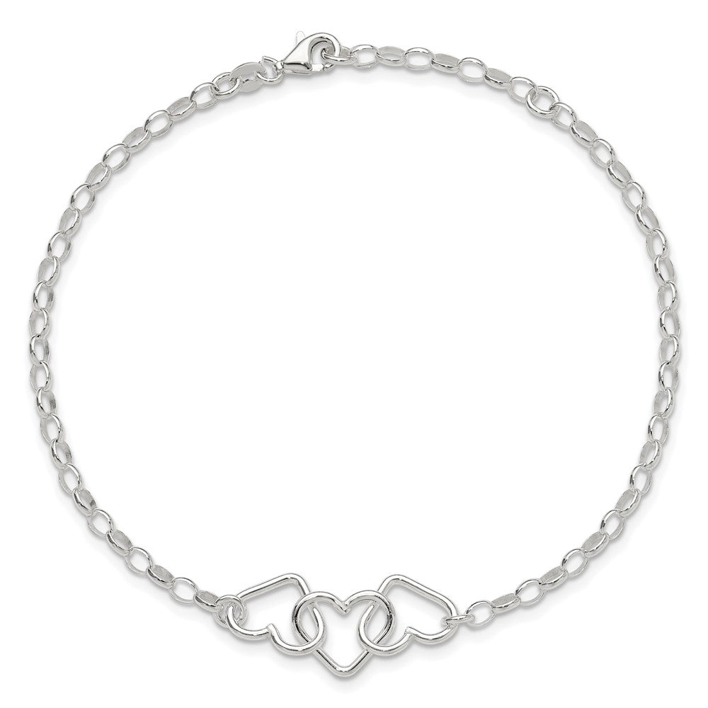 8 Zoll Sterlingsilber in Plus 1 Zoll Verlängerung Interlocking Herzen Erbs Kette Fußkettchen
