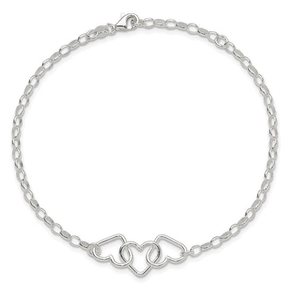 8 Zoll Sterlingsilber in Plus 1 Zoll Verlängerung Interlocking Herzen Erbs Kette Fußkettchen
