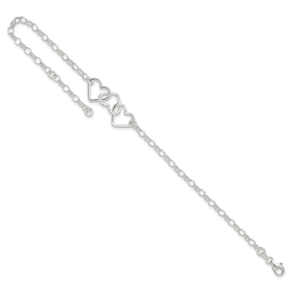 8 Zoll Sterlingsilber in Plus 1 Zoll Verlängerung Interlocking Herzen Erbs Kette Fußkettchen