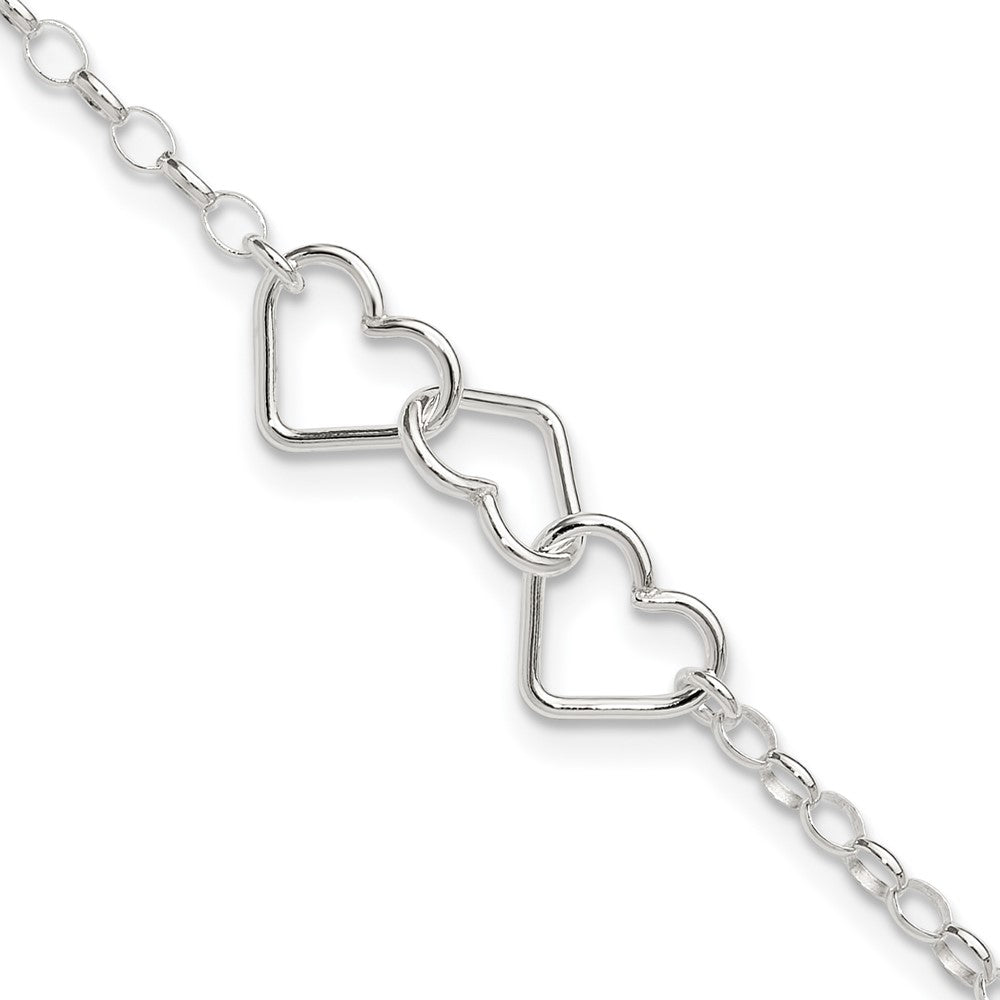 8 Zoll Sterlingsilber in Plus 1 Zoll Verlängerung Interlocking Herzen Erbs Kette Fußkettchen