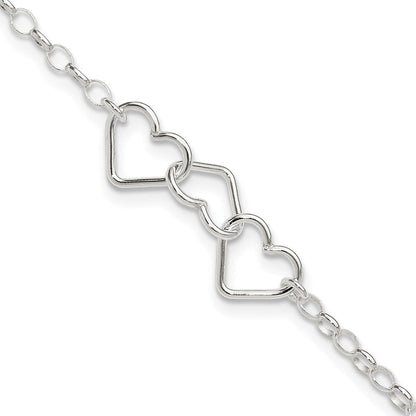 8 Zoll Sterlingsilber in Plus 1 Zoll Verlängerung Interlocking Herzen Erbs Kette Fußkettchen