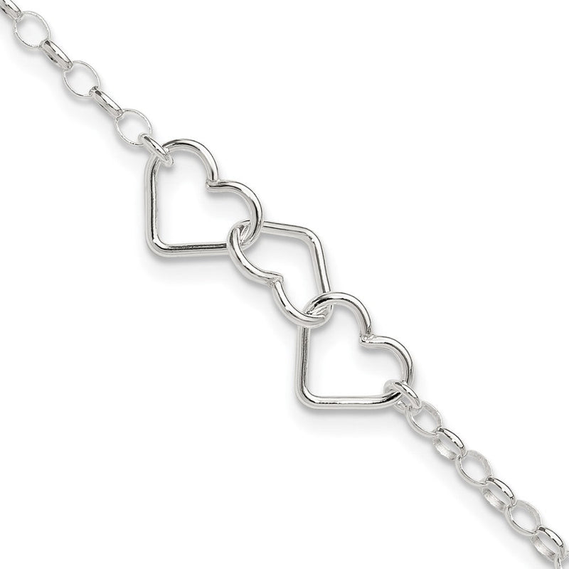 8 Zoll Sterlingsilber in Plus 1 Zoll Verlängerung Interlocking Herzen Erbs Kette Fußkettchen