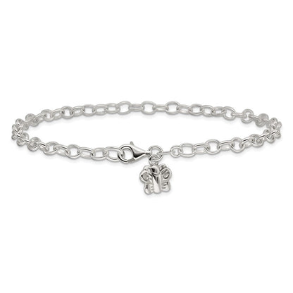 Sterlingsilber Klein Oval Erbs Glieder mit Schmetterling Fußkettchen