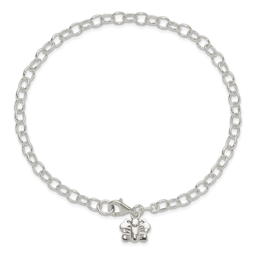 Sterlingsilber Klein Oval Erbs Glieder mit Schmetterling Fußkettchen