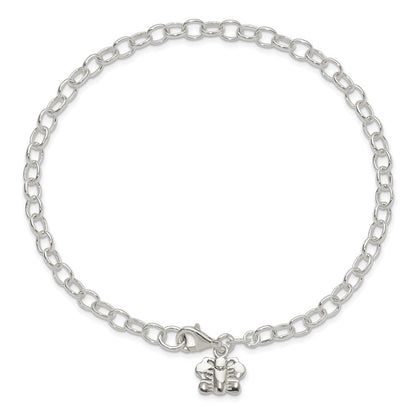 Sterlingsilber Klein Oval Erbs Glieder mit Schmetterling Fußkettchen