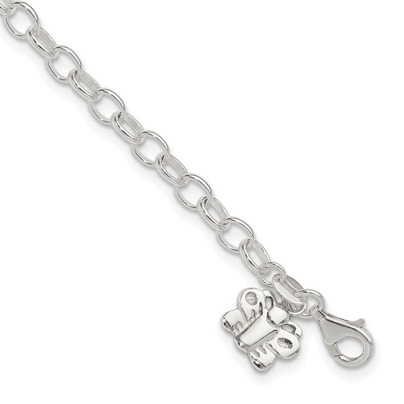 Sterlingsilber Klein Oval Erbs Glieder mit Schmetterling Fußkettchen