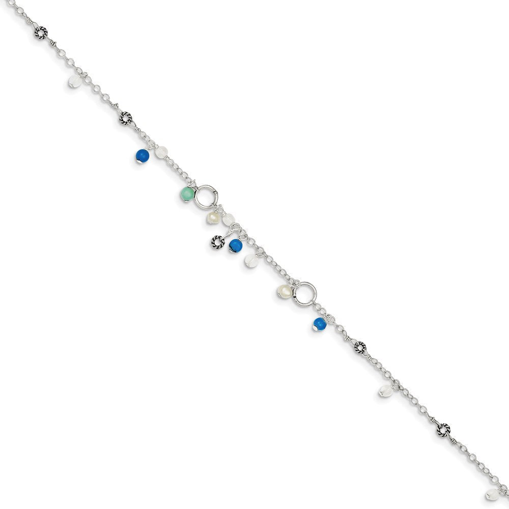 Sterlingsilber Türkis/clear Perle/fw Zuchtperle Fußkettchen