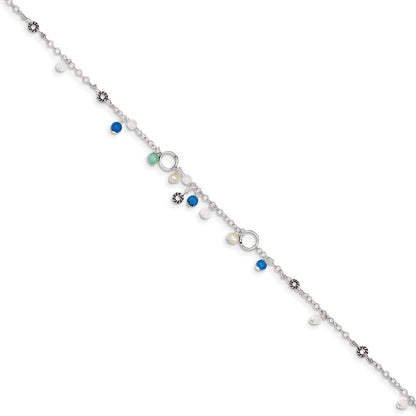 Sterlingsilber Türkis/clear Perle/fw Zuchtperle Fußkettchen