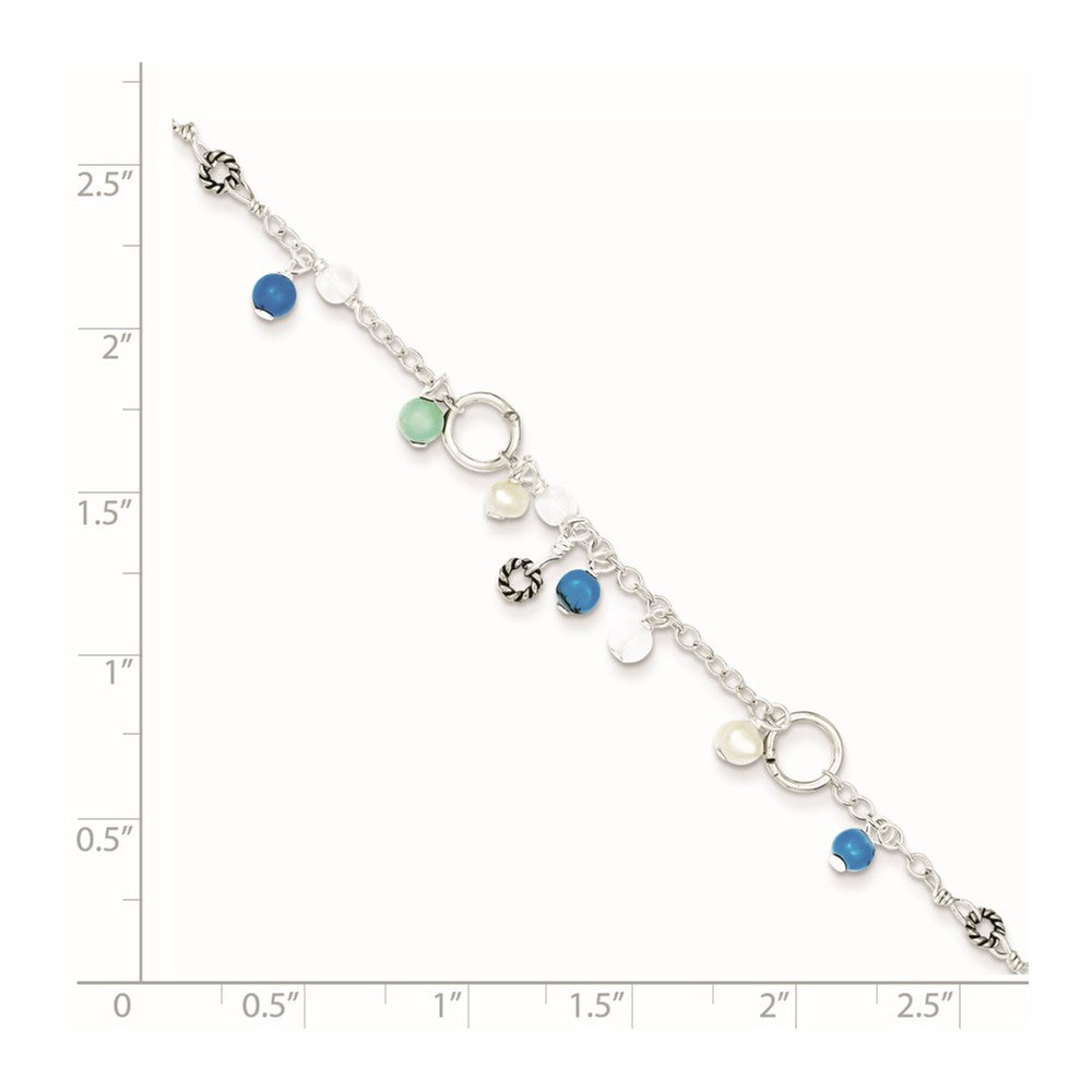 Sterlingsilber Türkis/clear Perle/fw Zuchtperle Fußkettchen