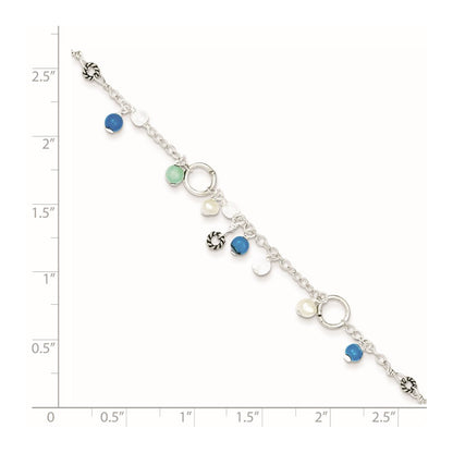 Sterlingsilber Türkis/clear Perle/fw Zuchtperle Fußkettchen