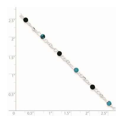 Sterlingsilber Onyx/turquoise Perlen Fußkettchen
