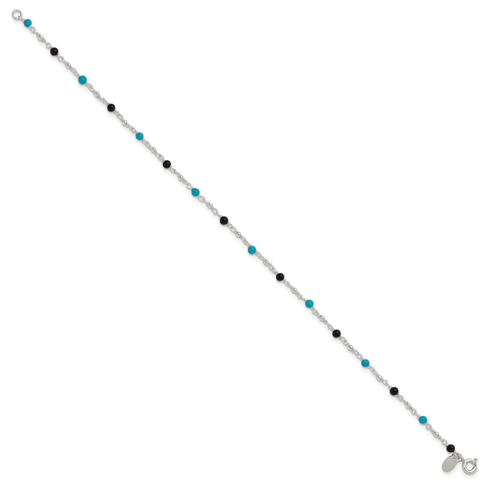 Sterlingsilber Onyx/turquoise Perlen Fußkettchen