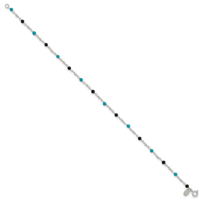 Sterlingsilber Onyx/turquoise Perlen Fußkettchen