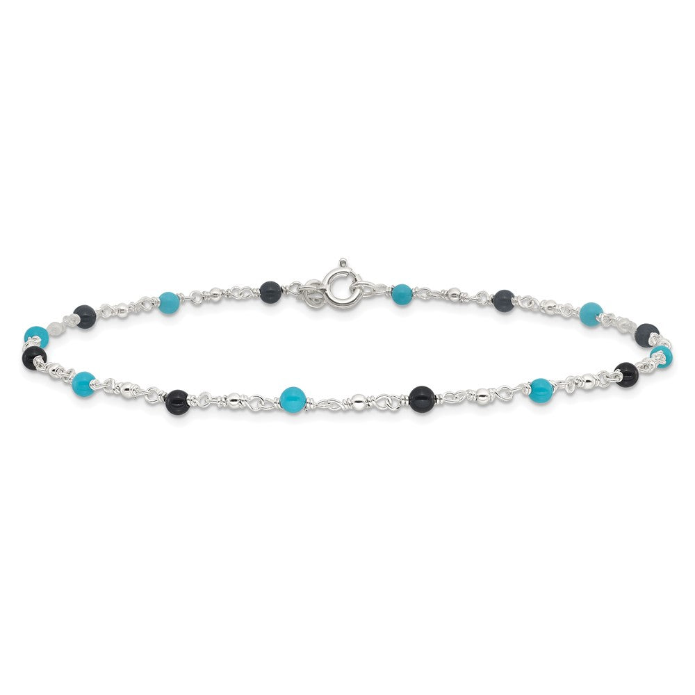 Sterlingsilber Onyx/turquoise Perlen Fußkettchen