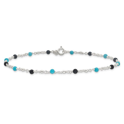 Sterlingsilber Onyx/turquoise Perlen Fußkettchen
