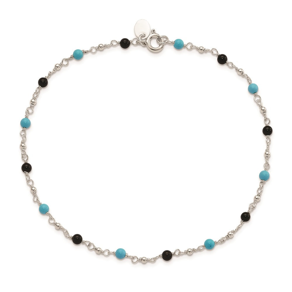 Sterlingsilber Onyx/turquoise Perlen Fußkettchen