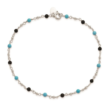 Sterlingsilber Onyx/turquoise Perlen Fußkettchen