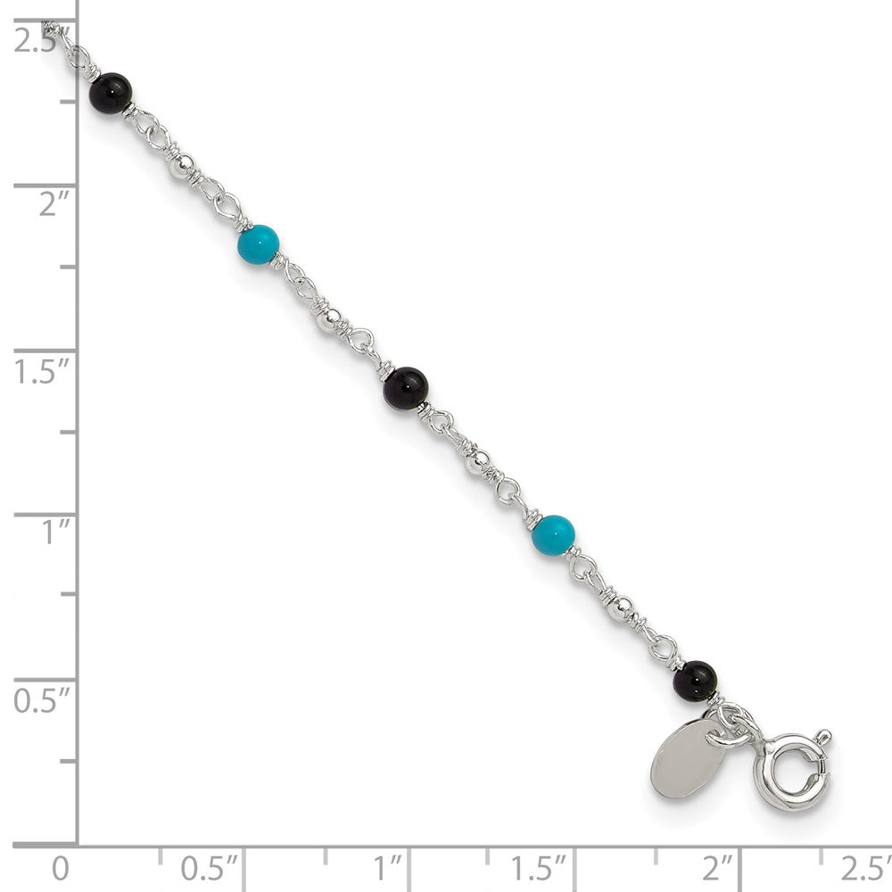 Sterlingsilber Onyx/turquoise Perlen Fußkettchen