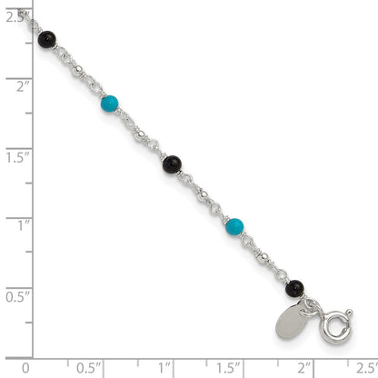Sterlingsilber Onyx/turquoise Perlen Fußkettchen