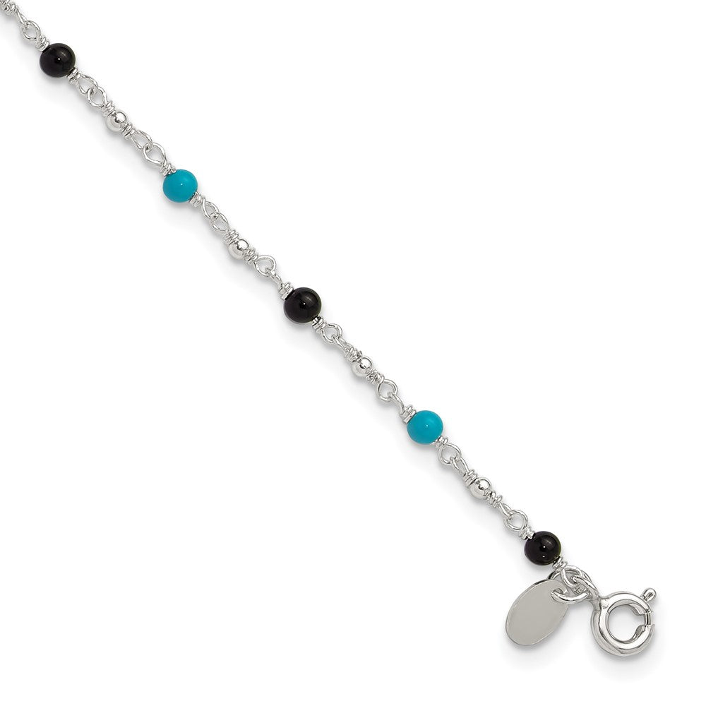 Sterlingsilber Onyx/turquoise Perlen Fußkettchen